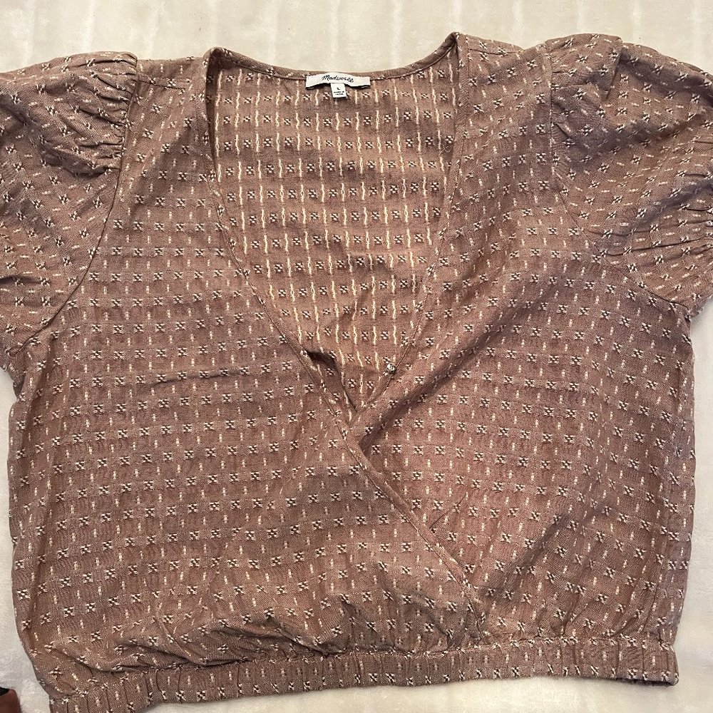 Unworn Madewell puff sleeve faux-wrap top